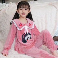 Disney Snow White Winter Pajamas Set  Sleepwear Flannel Girl Princess Sweetness Warm Baby Girl Coral Velvet Home Outfit