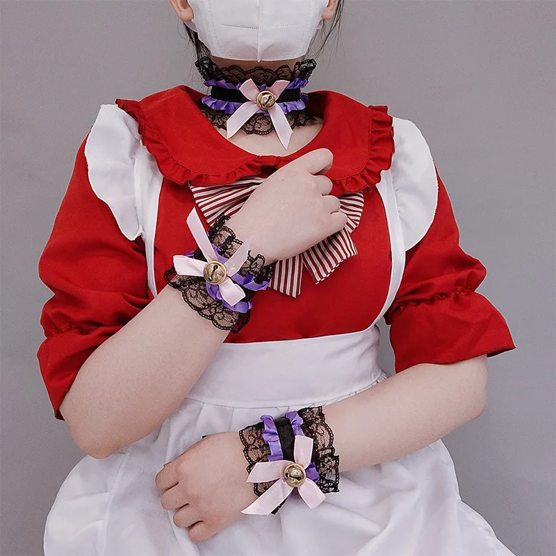 ロリータレースリボンフリルハンドスリーブ手首甘い取り外し可能なチュールブレスレットとベルリストバンド日本のメイドコスプレアクセサリー