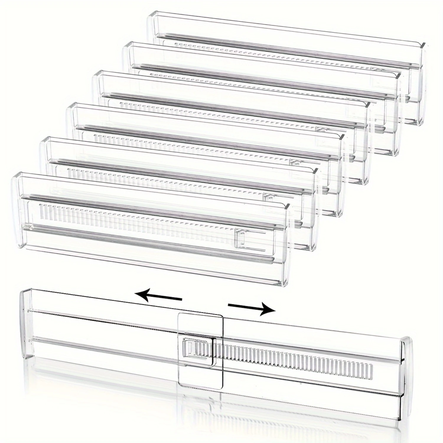 

6pcs Plastic Clear Drawer Dividers, Expandable Drawer Organizer Dividers With Foam Ends, Lock In Place, Freely Combination, For