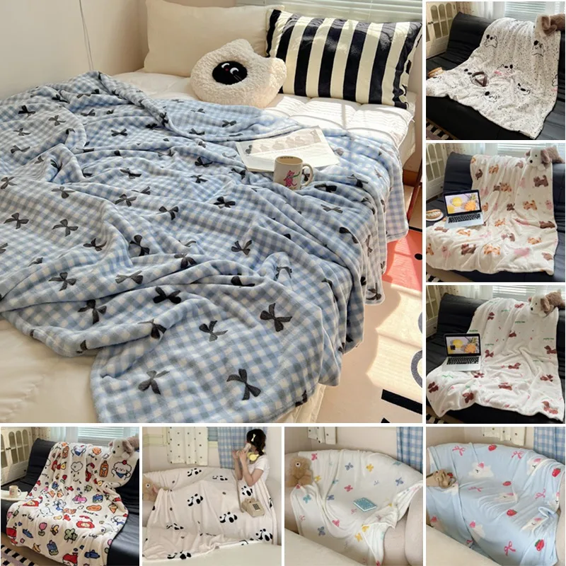 

Coral Fleece Plush Throw Blanket Lightweight Soft Milk Velvet for Nap Office Sofa Bed Single Queen King Size Cartoon Cute Decor