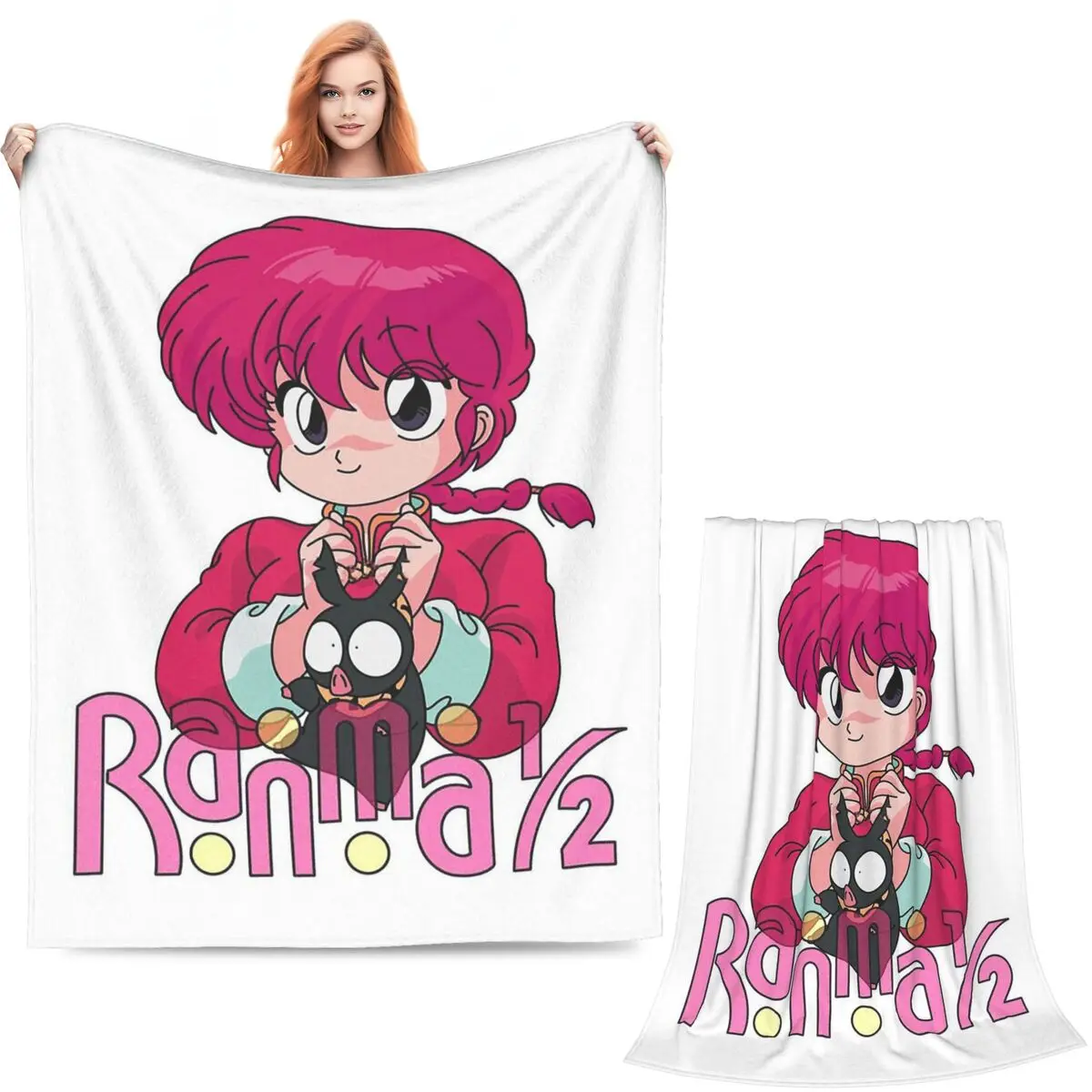 Ranma 1/2 Saotome Pig Girls P Chan Blanket Soft Warm Flannel Throw Blanket Bedding for Bed Living room Picnic Travel Home Couch