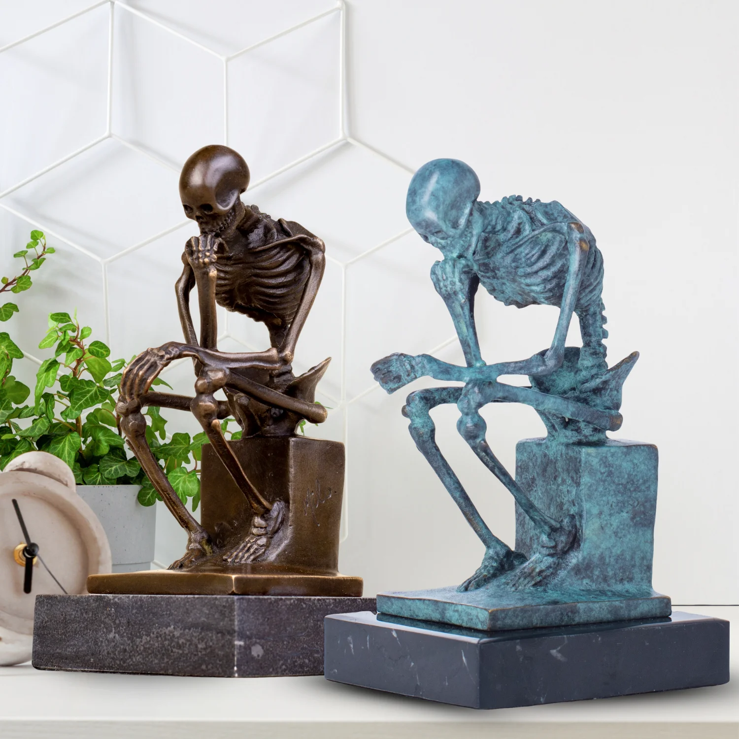 

Abstract Skull Thinker Bronze Statue Bronze Casting Skull Skeleton Sculpture With Marble Base For Home Decor Antique Collection