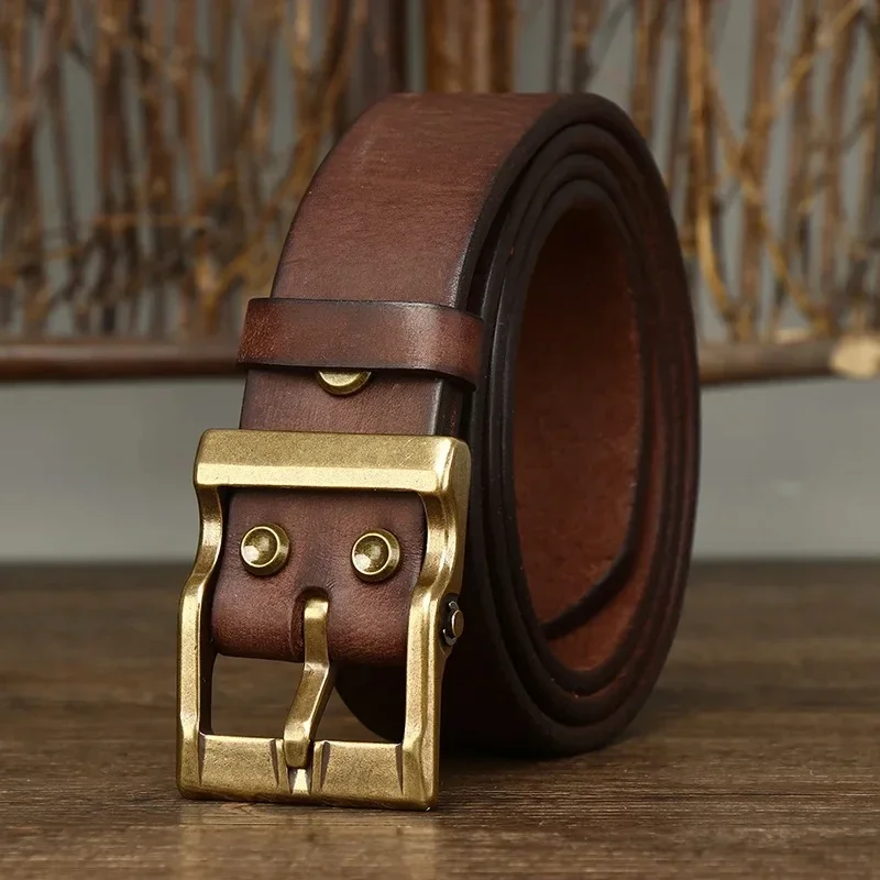 

3.8CM Thick Retro Cowboy Strap Male Cowskin Genuine Leather Belt Men Heavy Copper Buckle Belt For Jeans Men Waist