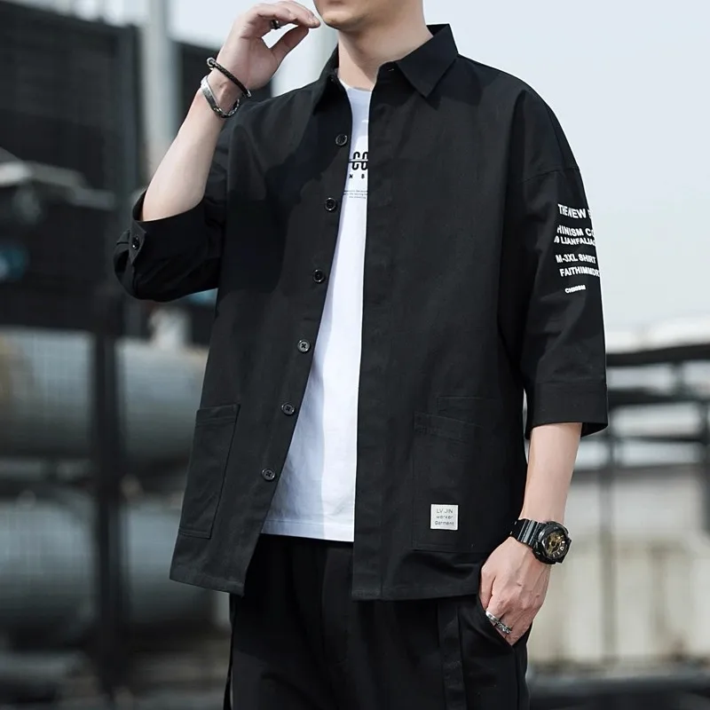 Męska koszulka o luźnym kroju na lato 2025, odporna na zużycie, codzienna odzież robocza, siedmiokolorowa, z włókna poliestrowego.