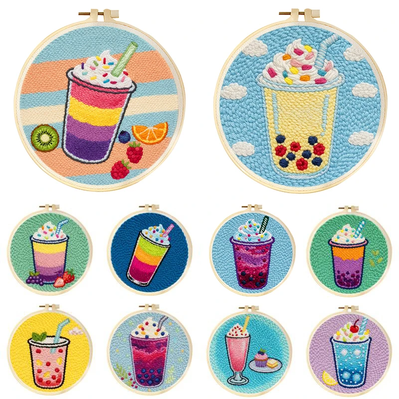 DIY Punch-Needle-Stickerei-Starter-Sets für Anfänger Bubble Tea Fruchtgetränk Stickerei Garnmalerei Kunsthandwerk-Set