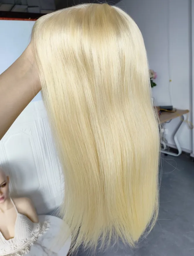 Peluca de peluquín de cabello humano Rubio de grado 613 de 12A, Clip recto de seda en piel suave y fina, adorno de pelo Remy de Pu para mujer, envío rápido