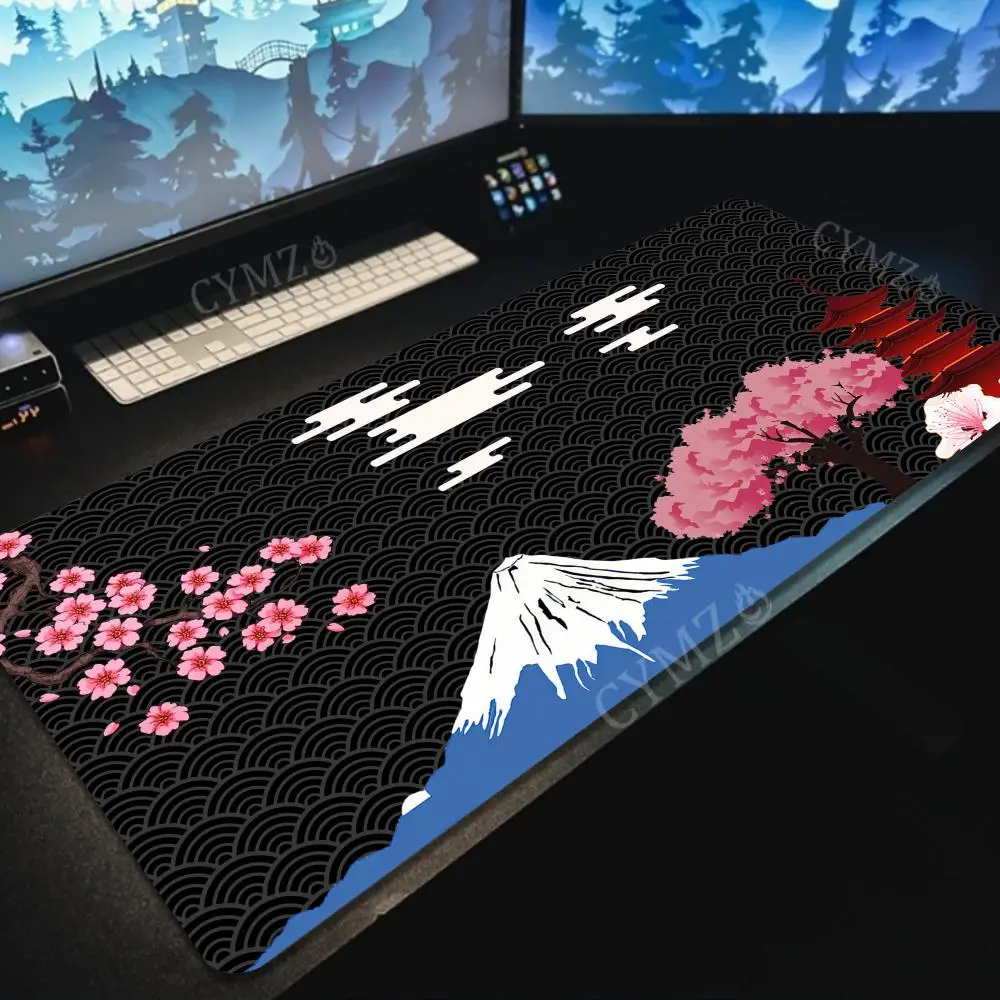 

Большой коврик для мыши с вишневым цветком Fuji, настольный коврик, игровые коврики, противоскользящие прочные аксессуары для ПК, коврик для клавиатуры и мыши mauspad