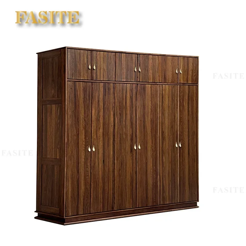 For New Chinese Style Ebony Solid Wood Wardrobe 5 6 Door Master Bedroom Multi Partition Clothing Storage Overall Cabinet