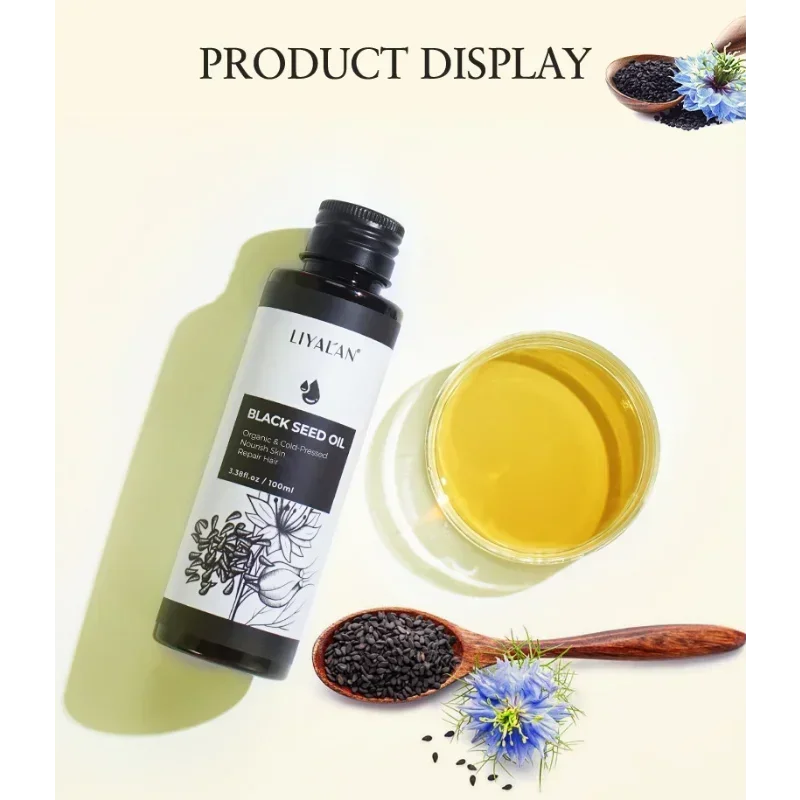Black Cumin Seed Oil 100ml for Hair Growth Thicken Hair Cold Pressed Liquid Anti-oxidant Nourishing Body Face Massage Skin Care