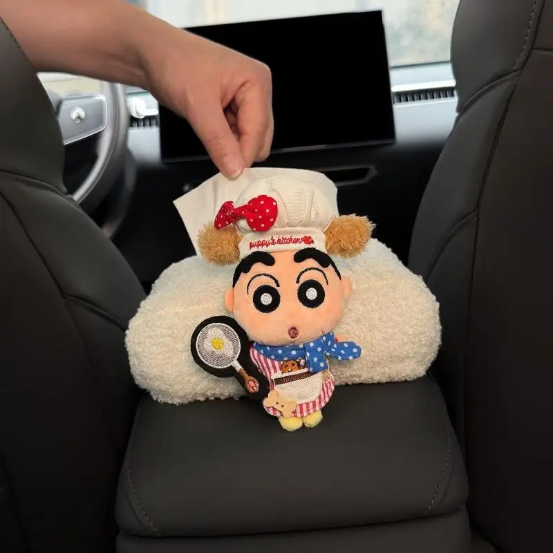 Kawaii Crayon Shinchan Plush Tissue Box Soft Fluffy Anime Napkin Bag Portable Household Desktop Living Room Daily Decor Storage