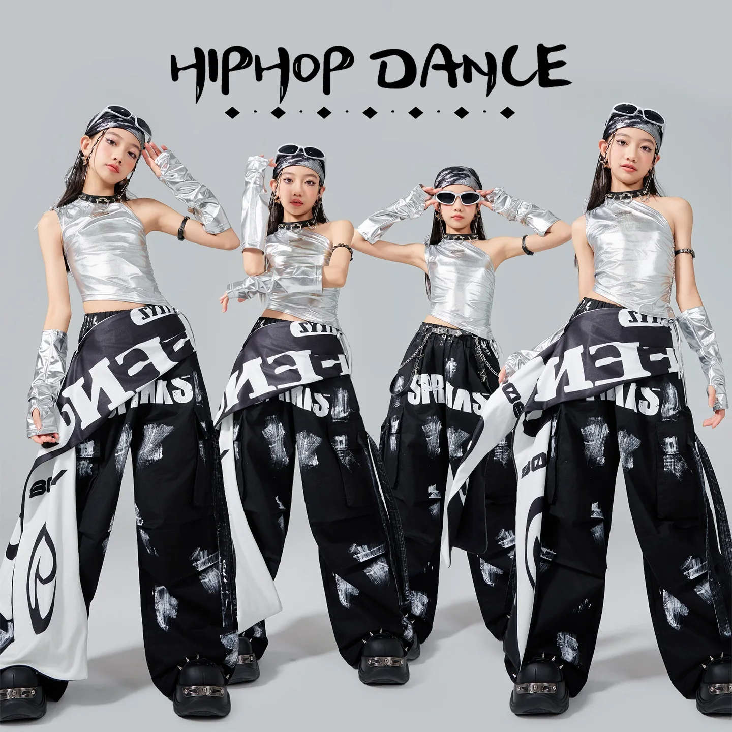 Nieuwe Kinderen Hip Hop Danskostuum Jazzdans Tops Zwarte Broek Moderne Kpop Prestaties Pak Podiumoutfits Race Kleding BL16933