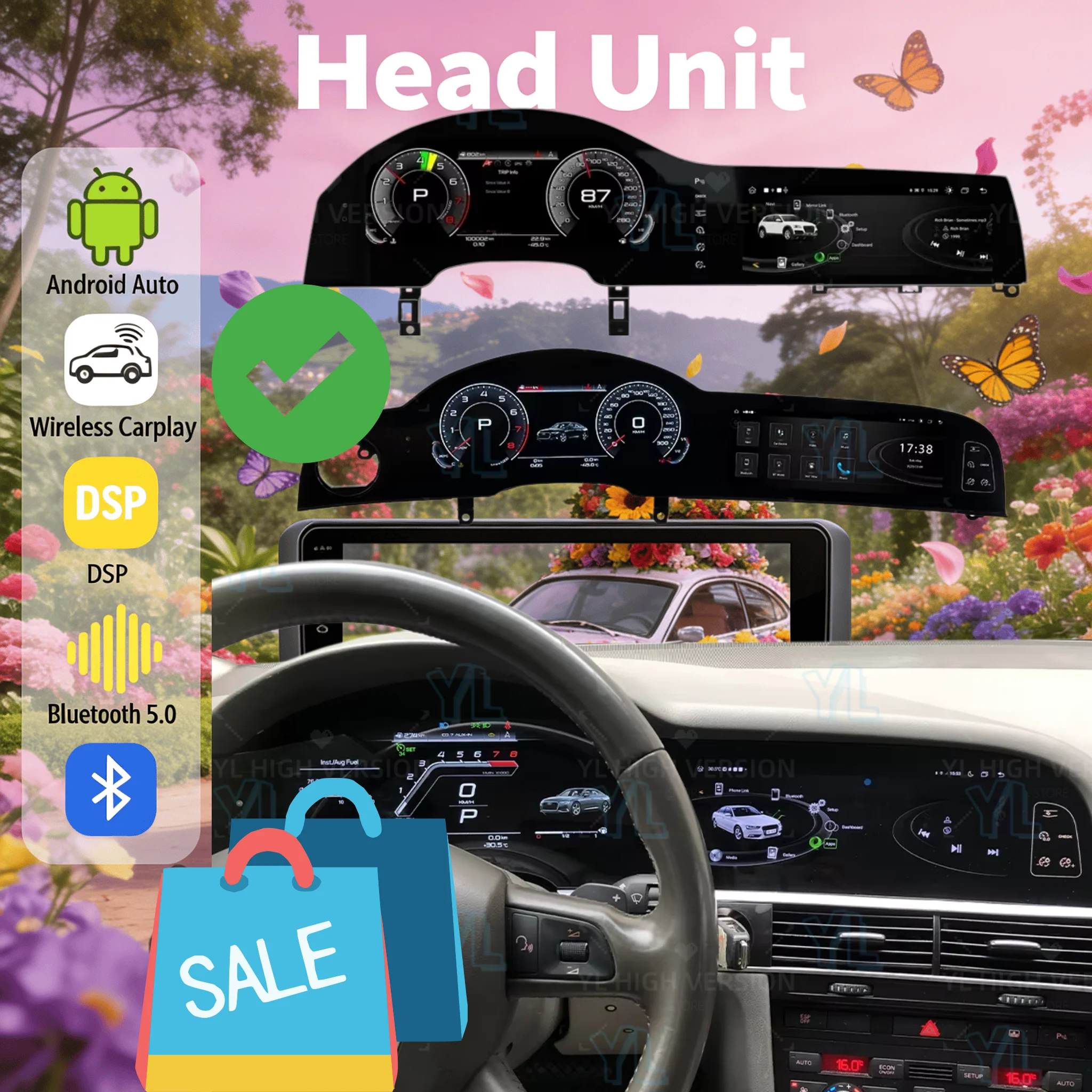 Carplay Android 13 Car Stereo Multimedia For Audi Q7 2005-2015/ A6 05-12 Dual Screen Digital Cluster GPS Map Auto Radio BT 5.0