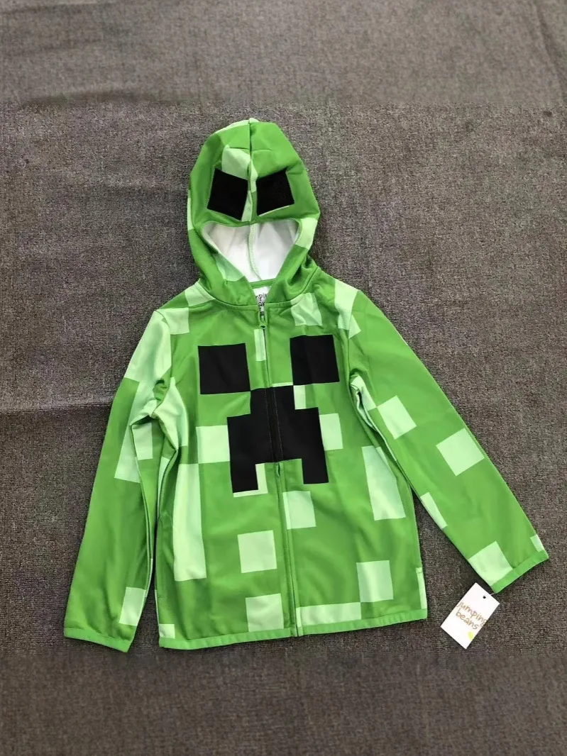 Kostium do cosplayu, zielona kurtka w stylu pixel, bluza, urocze ubrania, odzież codzienna, zabawna bluza z kapturem, strój na Halloween.