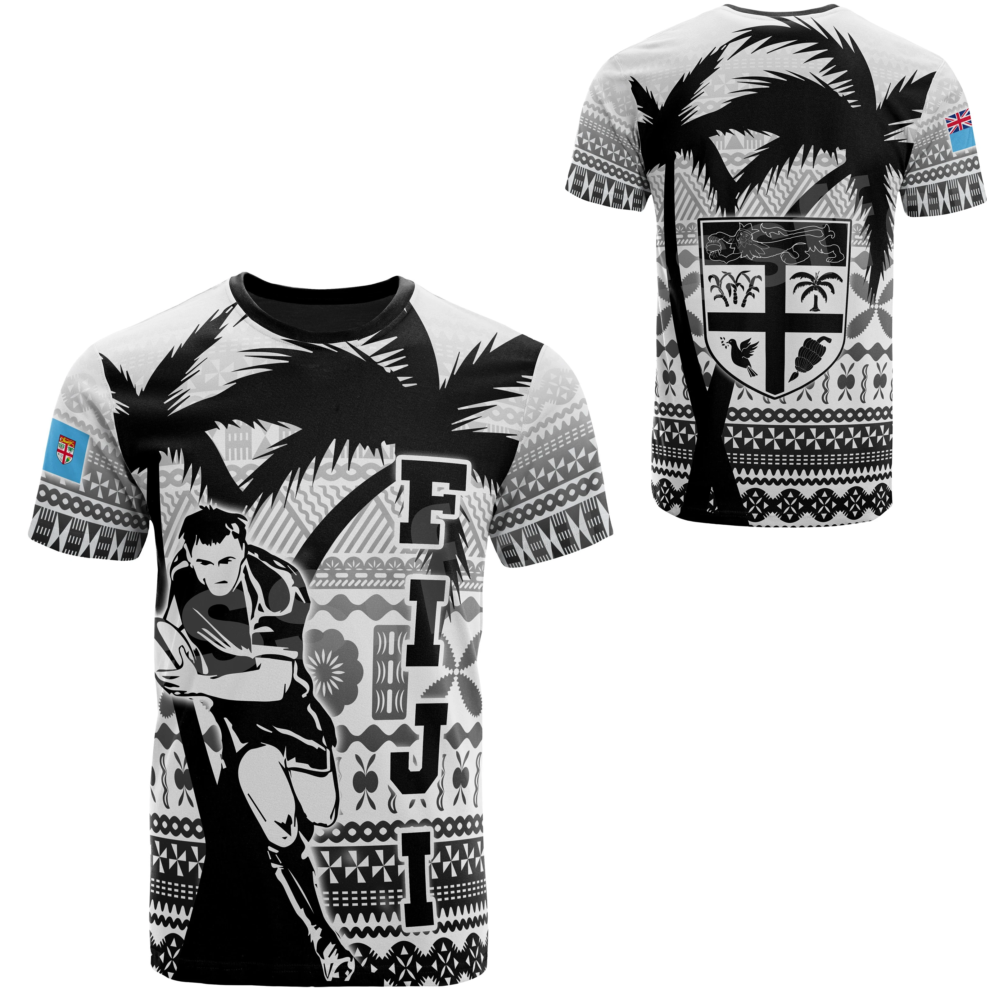 

Men's and Women's Short Sleeved T-shirts, Casual Summer Shirt with 3D Printed Flag of Fiji Polynesian Rugby Tribe Turtle Country