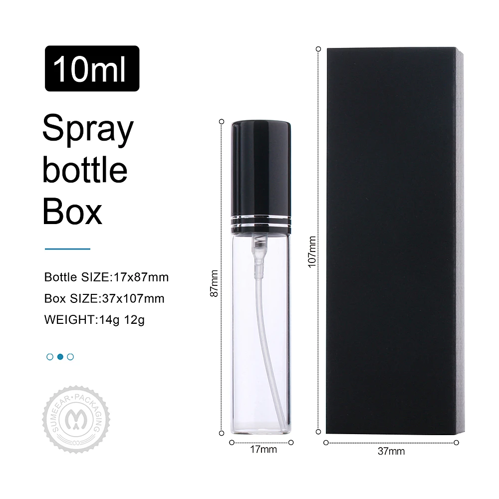 30/50Pcs/Lot Black White Box With Matching 10ml Perfume Bottle Spray Bottle Portable Perfumes Atomizer Clear Glass Vials Sample