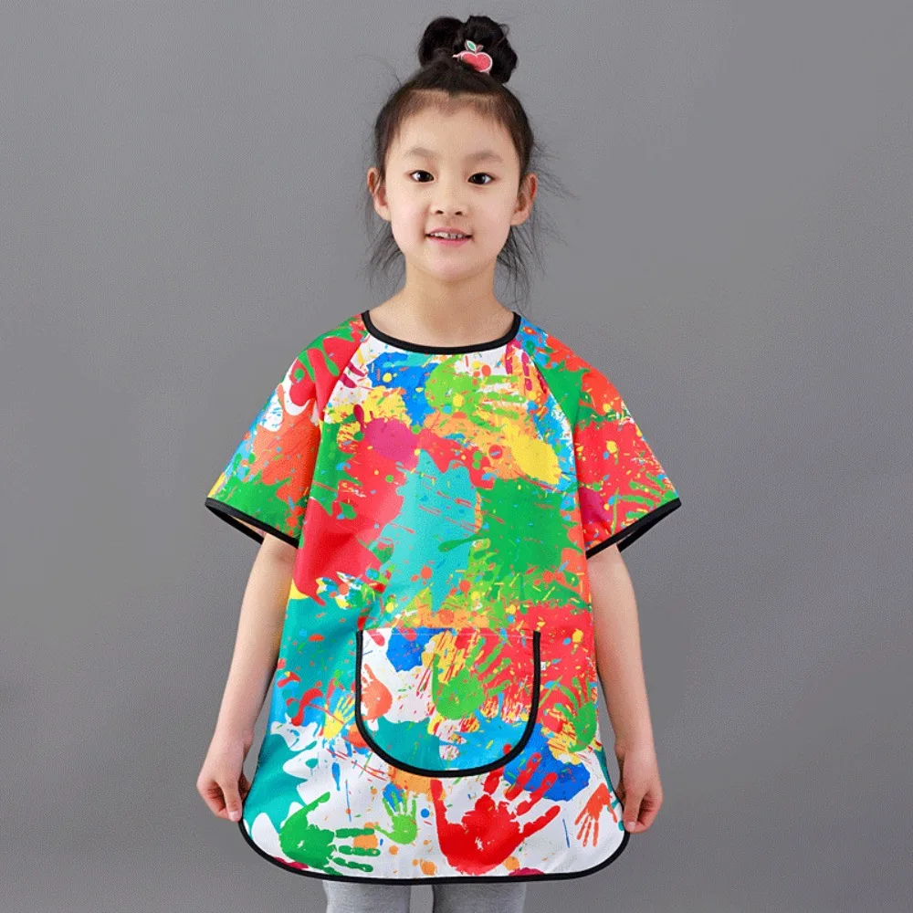 New Easy Clean Short-sleeved Painting Apron Waterproof Random pattern Art Bibs Drawing Dressing Baking Bibs