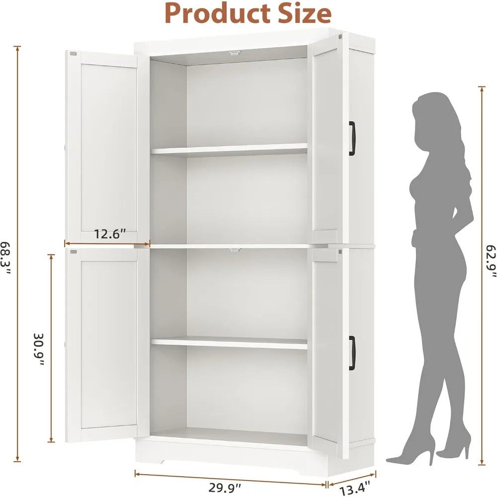 خزانة مطبخ طويلة بطول 68 بوصة على طراز المزرعة مع 4 أبواب وأرفف قابلة للتعديل لتخزين الطعام الكبير #2