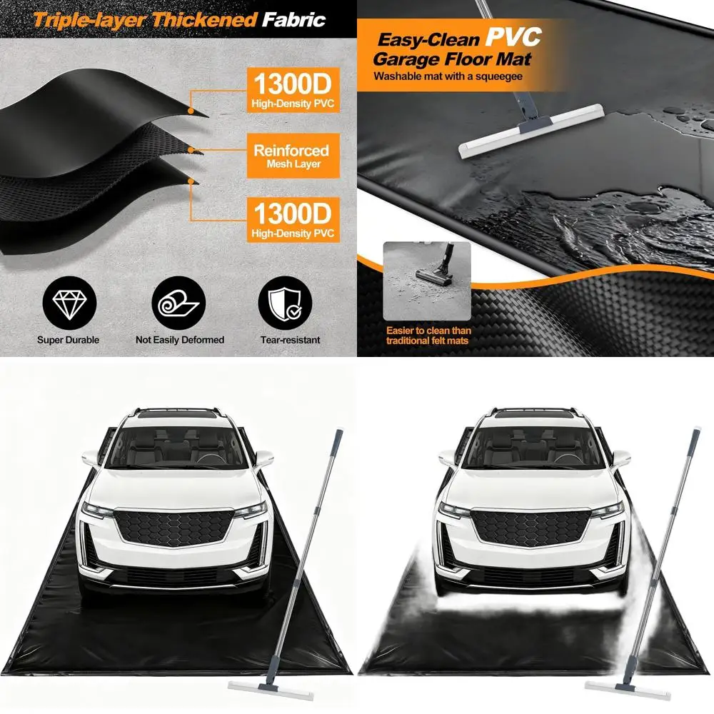

Heavy-Duty 1300D PVC Garage Floor Mat, 8'6 x 20', Waterproof Protection, Floor Squeegee Included, Mud and Rain Resistant, Black