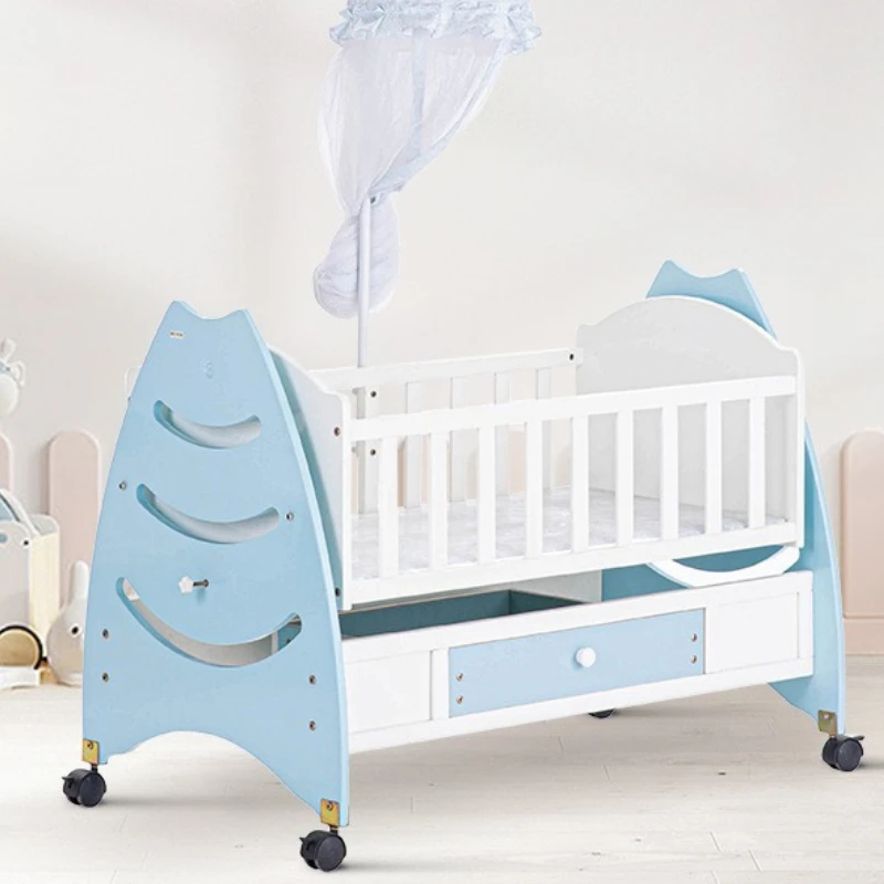 Factory Baby Crib Made of Solid Wood  Korean Style Baby Rocking Bed with Rollers  Multifunctional Pine Wood Enlarged Gaming
