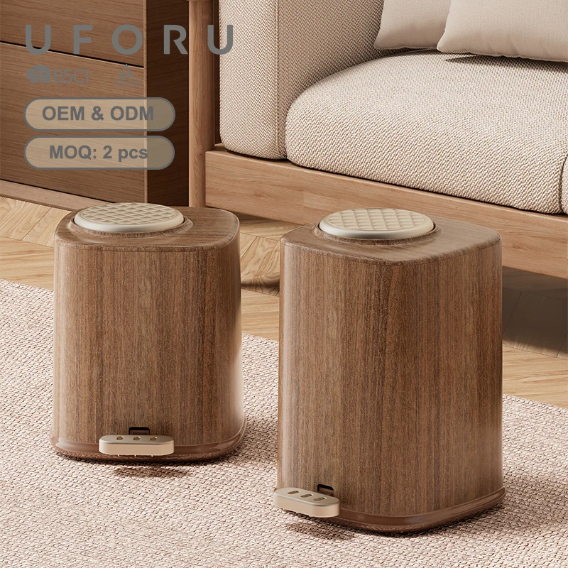 

Uforu Large Capacity Living Room Wood Grain Plastic Trash Can with Lid, Foot Pedal, Top Press, Double Opening, Anti-Odor