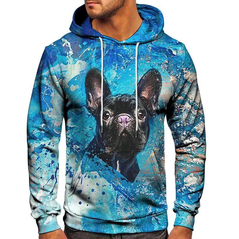 Mens Fashion Animal 3D Graphic Dog Pug 3D Print Hoodies Female Harajuku Clothing Hooded Sweatshirts Outdoor Pullover Size S-6XL