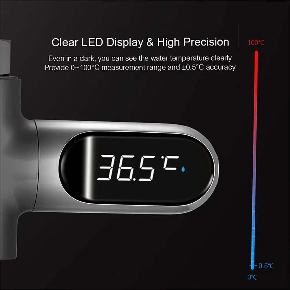 LED Display Water Shower Thermometer 0~100℃ Self-powered Water Thermometer Monitoring Baby Care Energy Smart Meter 360° Rotation