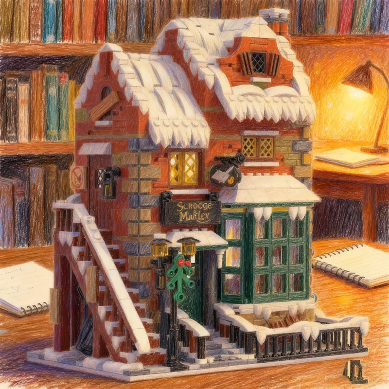 1843pcs MOC Seasonal Creator Winter Village Scrooge Marley Model Christmas Gift DIY Set Decorative Collection