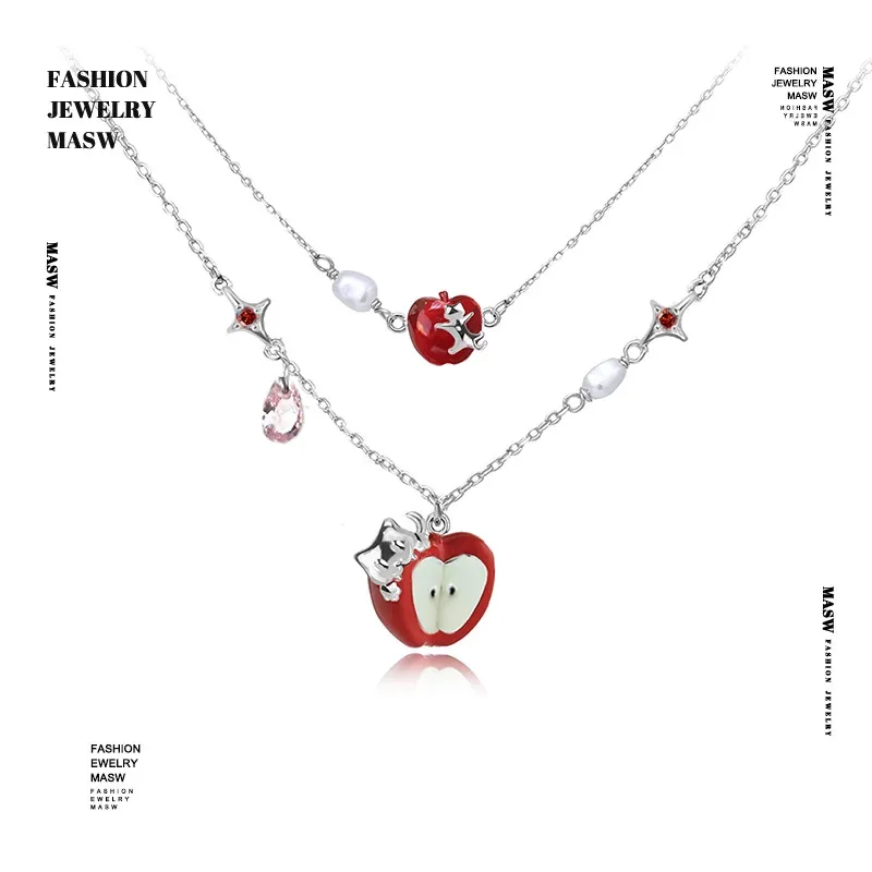 

YISON Fashion Design Elegant Temperament Red Apple Necklace For Women Modern Jewelry Accessories Gifts