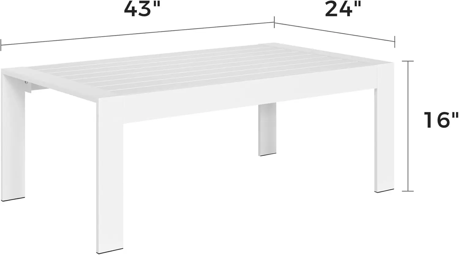 Table basse en aluminium pour l'extérieur, table basse rectangulaire en métal pour tous les temps, meubles pour le balcon, le jardin, l'intérieur ou l'extérieur