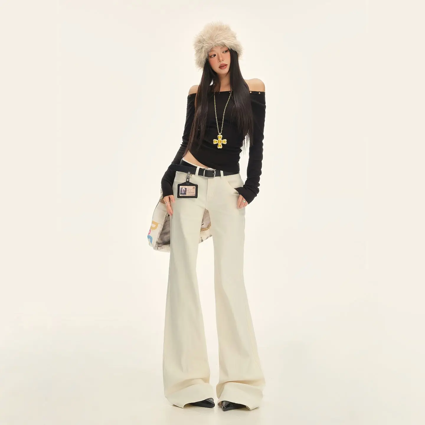 Casual Stijl Uitlopende Jeans Vintage Punk Esthetische Emo Losse Broek 2025, Herfst Vrouwen Solid Y2K Wijde Pijpen Denim Broek