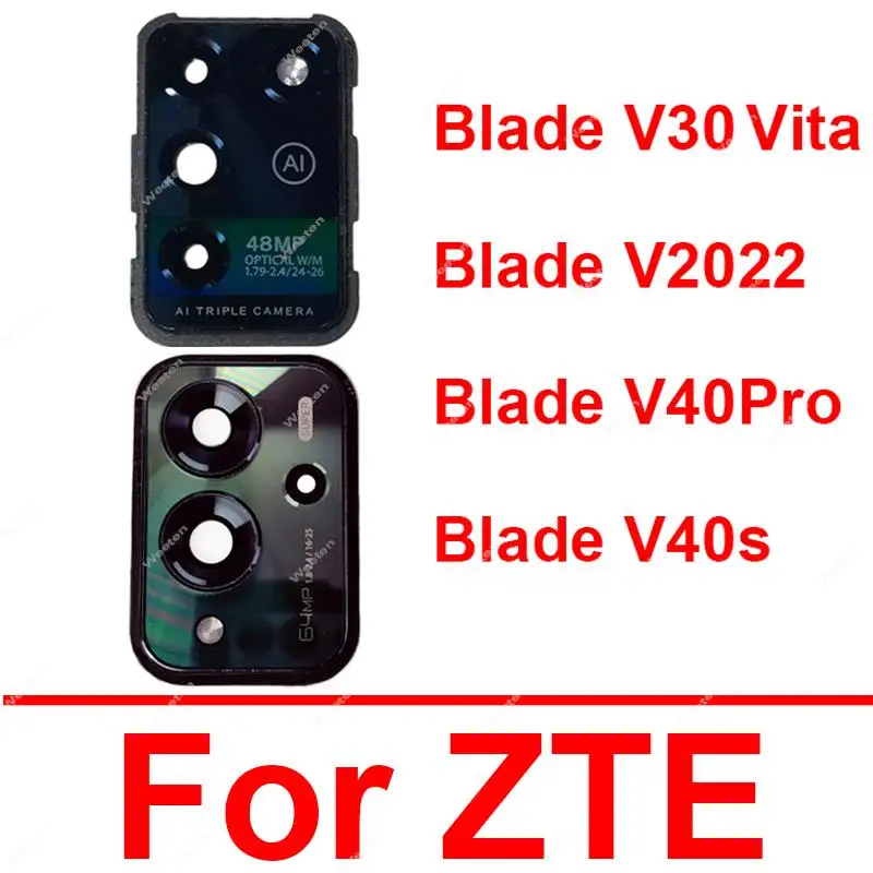 Back Glass Lens Cover For ZTE Blade V40Pro V40s V30 Vita V2022 Rear Camera Glass Lens with Frame Holder Parts