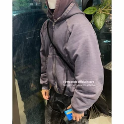 Firmranch New Archive Wookvibe 23SS Zip Up Purple Hoodie Men Women Washing Old Worn Sweatshirt Spring Autumn Korean Fashion