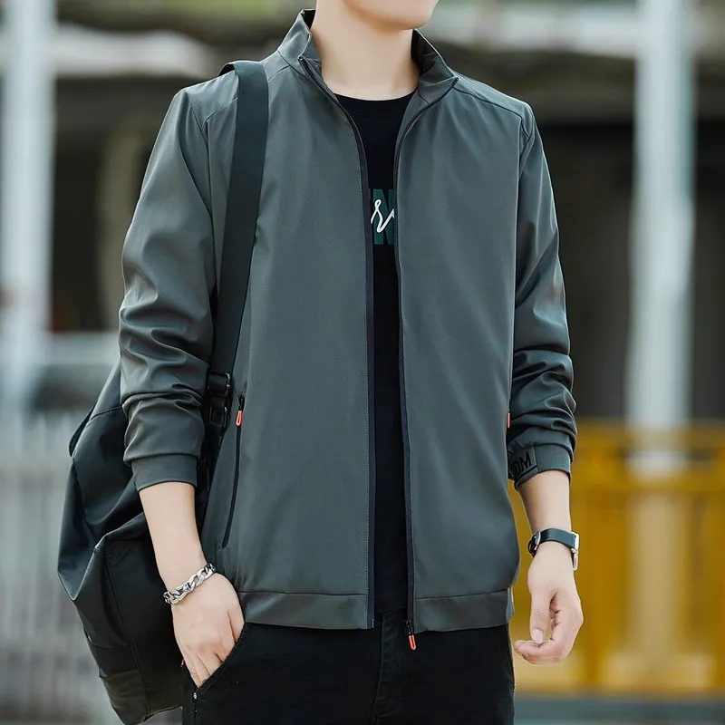 

Модная мужская куртка с воротником-стойкой, повседневная, весенне-осенняя, из полиэфирного волокна, на молнии, с длинными рукавами, свободного кроя, верхняя одежда