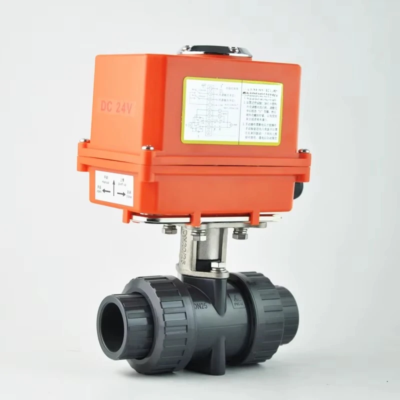 Valvola a sfera motorizzata in plastica PVC con attuatore elettrico a 2 vie doppia unione 24V 220V 1 1/2 pollici DN40