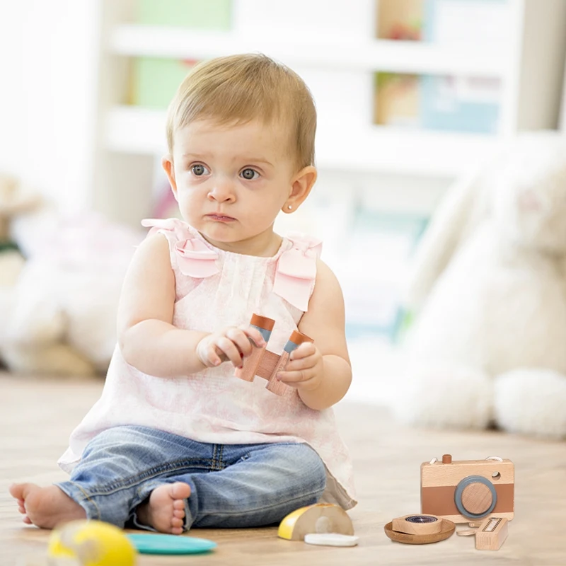 Baby Holz Montessori Outdoor-Abenteuers pielzeug Holz kamera Lupe Teleskop Kompass Spielzeug kognitive pädagogische Puzzlespiel