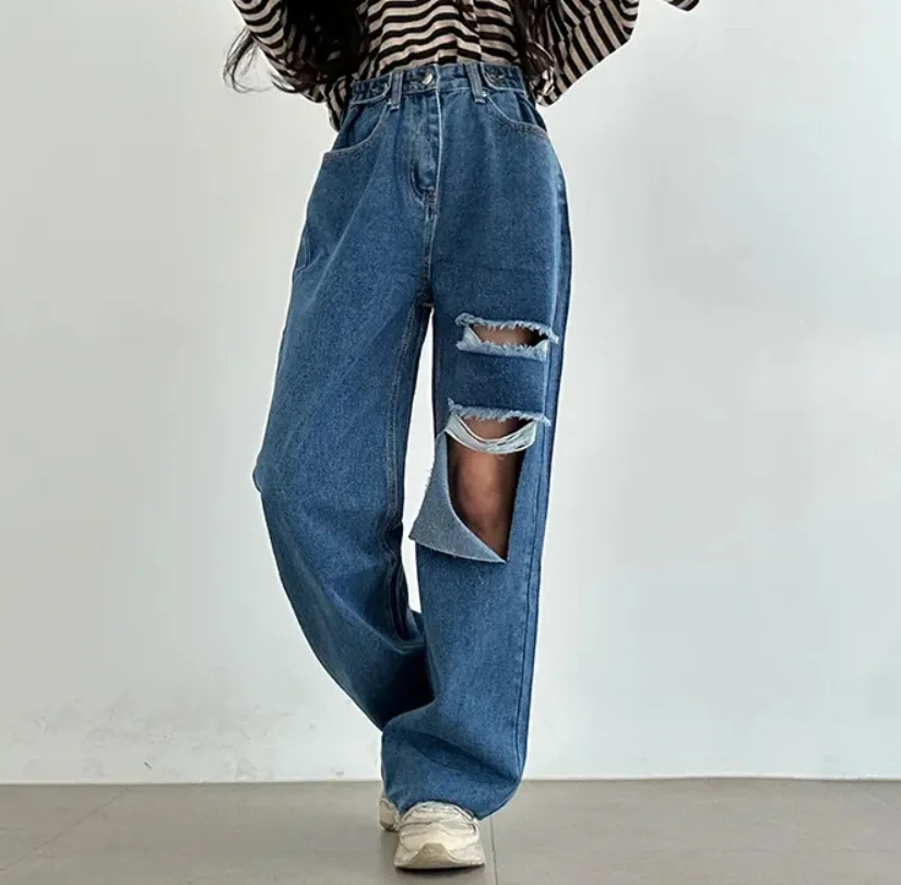 2025 New Korean Japan Spring Summer Stylish,High street trousers woman,high waist wide straight leg jeans,pants women