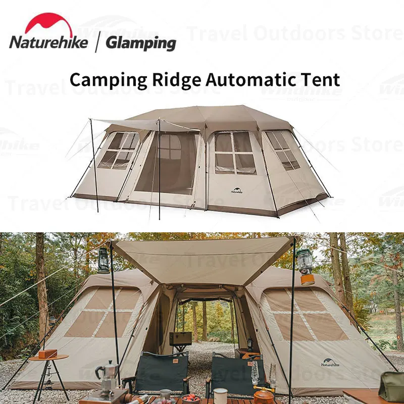 

Naturehike Camping Ridge Automatic Tent 210D All-In-One Pole Travel Tent Double Foyer 6-8 People Waterproof Tent -Village 17