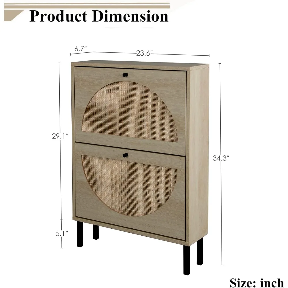 زوج من خزائن الأحذية الروطانية مع أدراج مزدوجة قابلة للطي، رف من طبقتين لتخزين أنيق للكعب والأحذية والأحذية والشباشب والمزيد