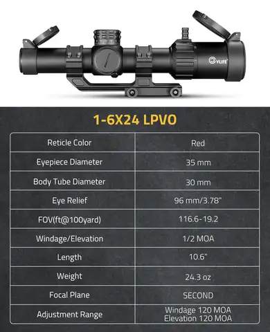 Airsoft 1-6x LPVO Rifle Scope Optics Sighting with 30mm Cantilever Mount Illuminated BDC Reticle for .223/5.56 and .308/7.62