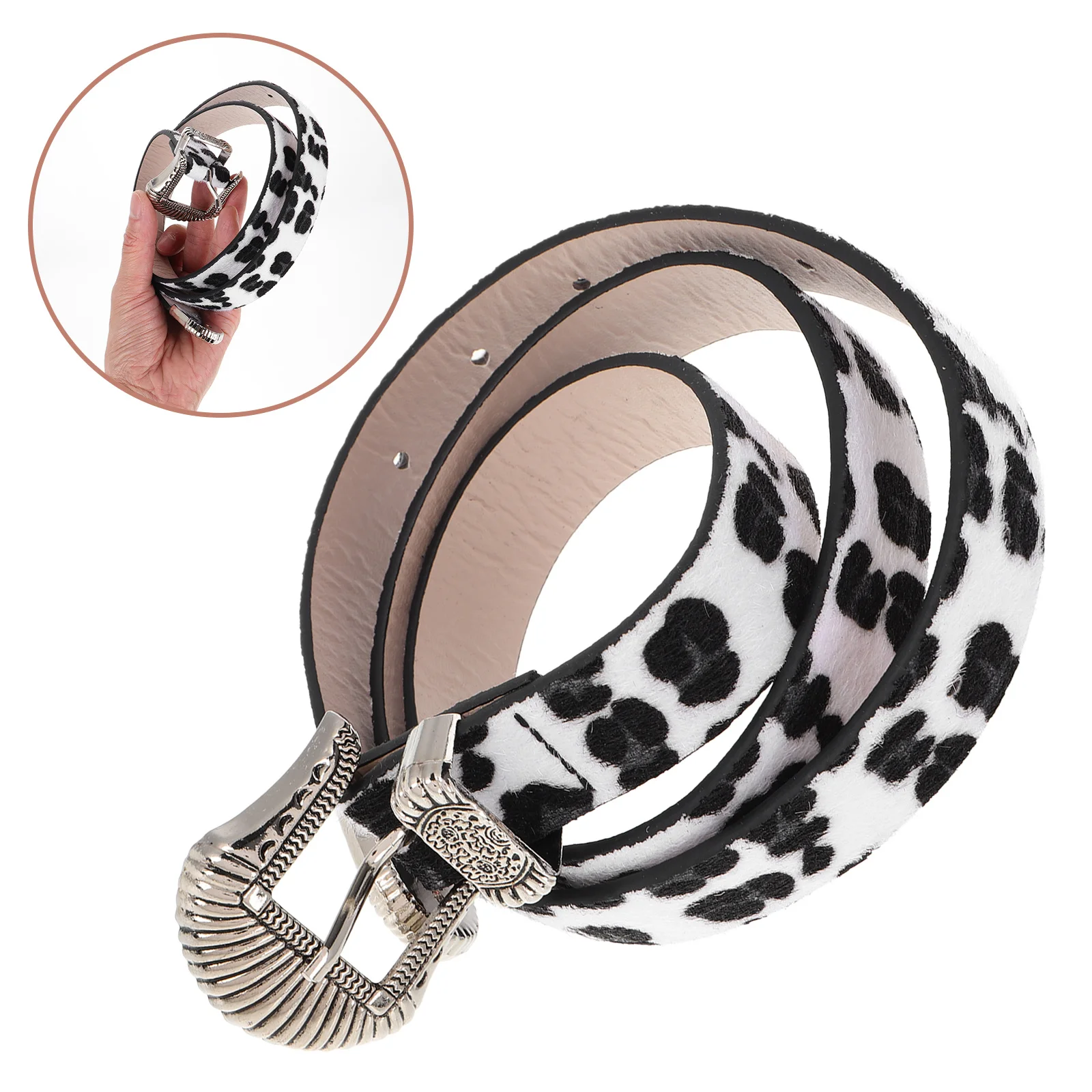 خمر نمط ليوبارد طباعة حزام فو العجل الشعر الغربية مشبك كبير مشبك راعية البقر حزام لفساتين الجينز الإناث موضة عادية