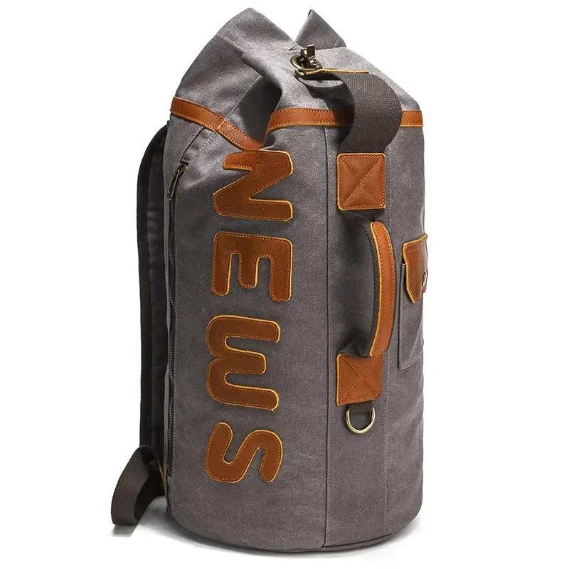 

Men's canvas cylindrical backpack multifunctional travel bag 15 inch computer bag large capacity backpack