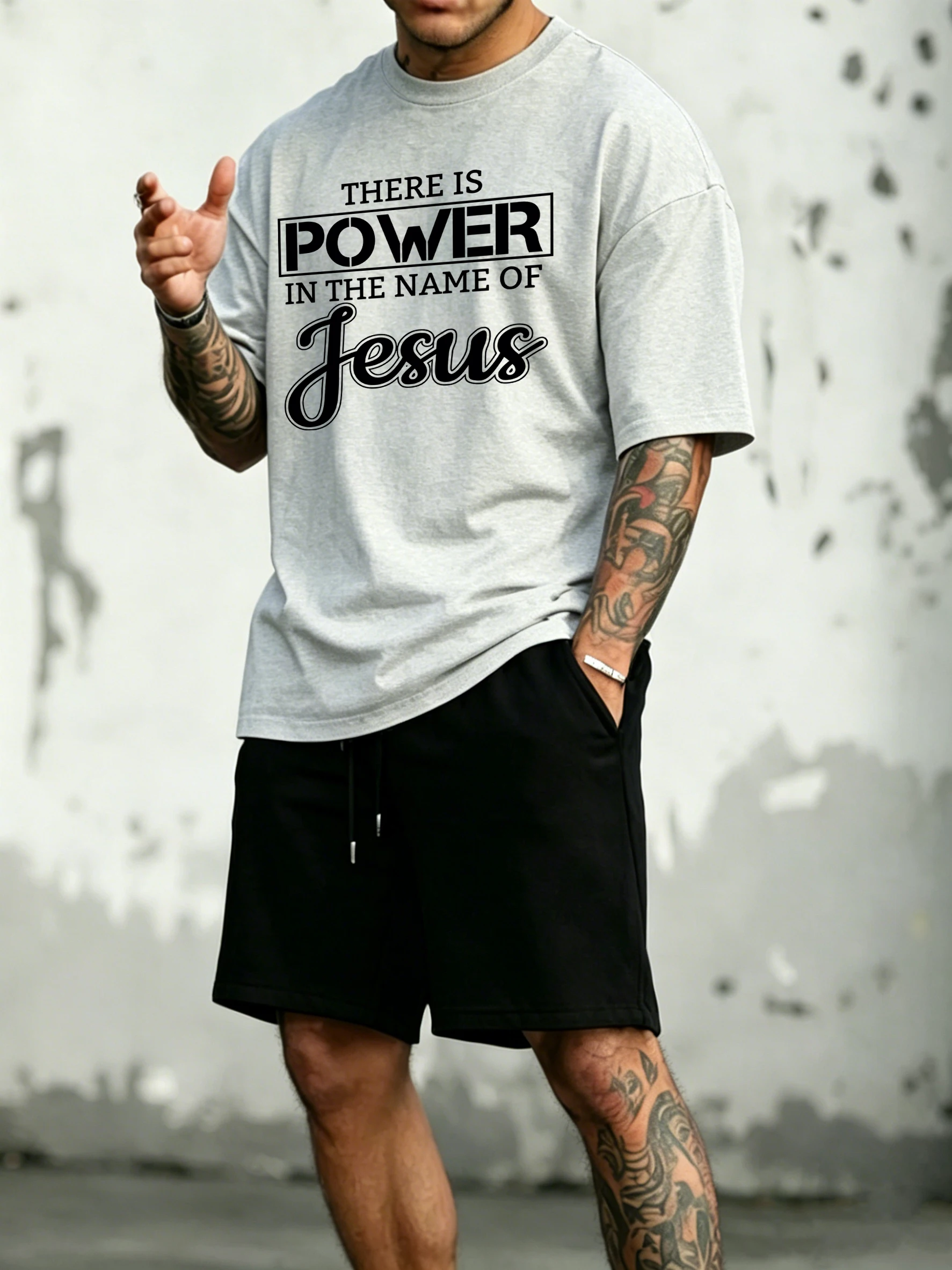 

There Is Power Jesus Print Cotton Summer Classic Mens Short Suits Cool All-Match Casual Streetwear Soft Pocket Beach Bottom