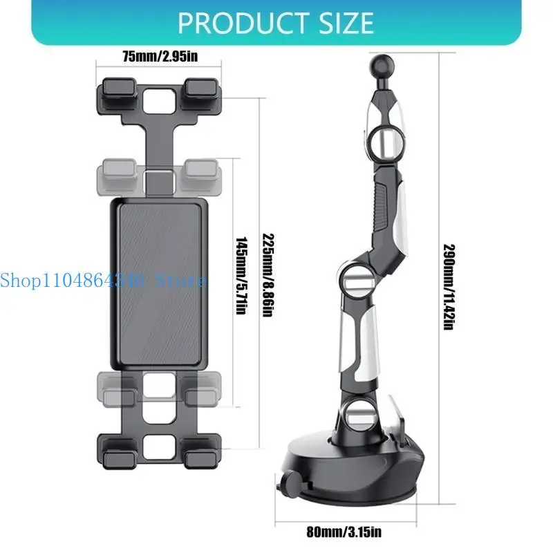 5asd Car Mount Holder with Builts in Phone Number Plate Adjustable for Smartphone Tablet Dashboard Windshield Suction Cup