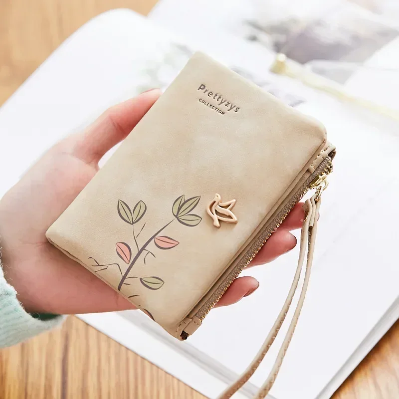 Women Short Wallet Cute Bird Tree Pattern Design Girls Zipper Coin Purse Ladies ID & Credit Card Holder PU Small Clutch Bag