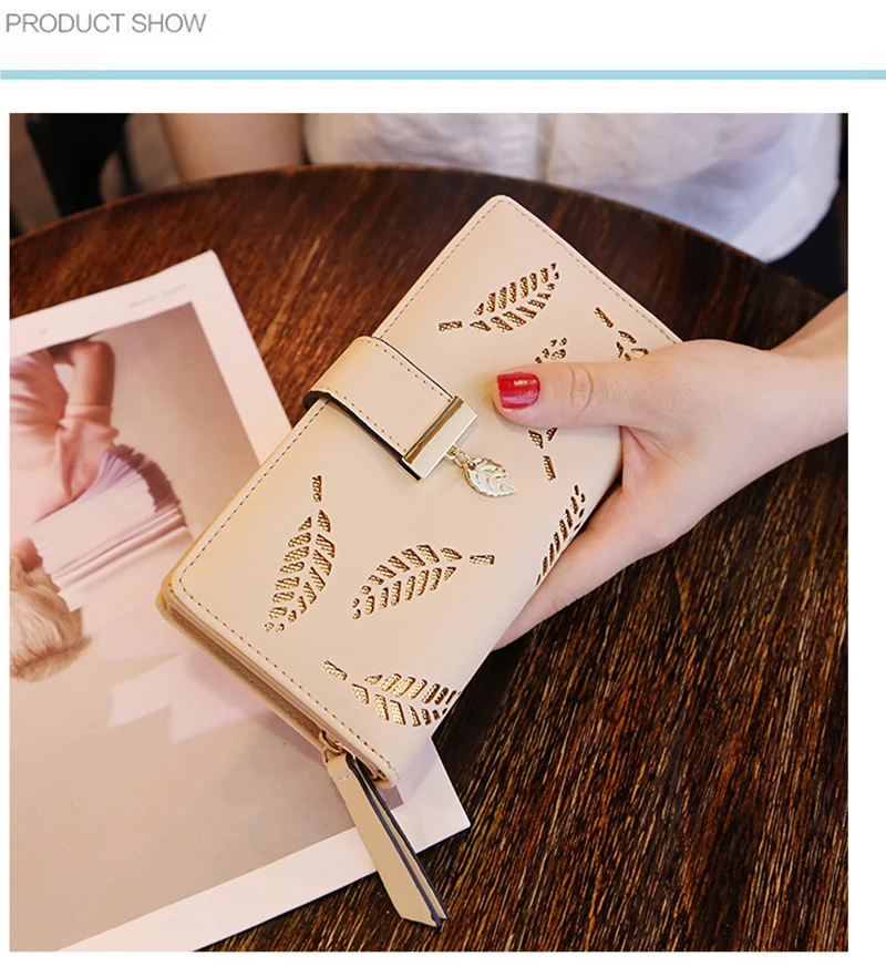 Damen-Geldbörse aus PU-Leder, lange Geldbörse mit goldenem Hohlblattmuster, Clutch-Geldbörse, multifunktionaler Kartenhalter, Münzfach für Damen – Detail 4