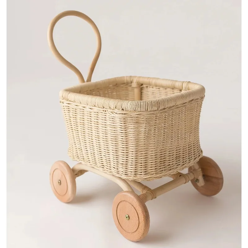 Hand woven natural rattan toy storage stroller outdoor children's picnic basket children's room storage