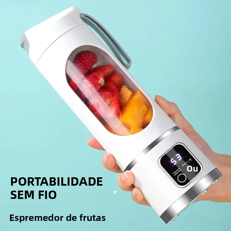 Liquidificador Portátil de Frutas com 10 Lâminas, Capacidade de 450ml, 3 Velocidades, Recarregável via USB, Triturador de Gelo para Shakes e Smoothies