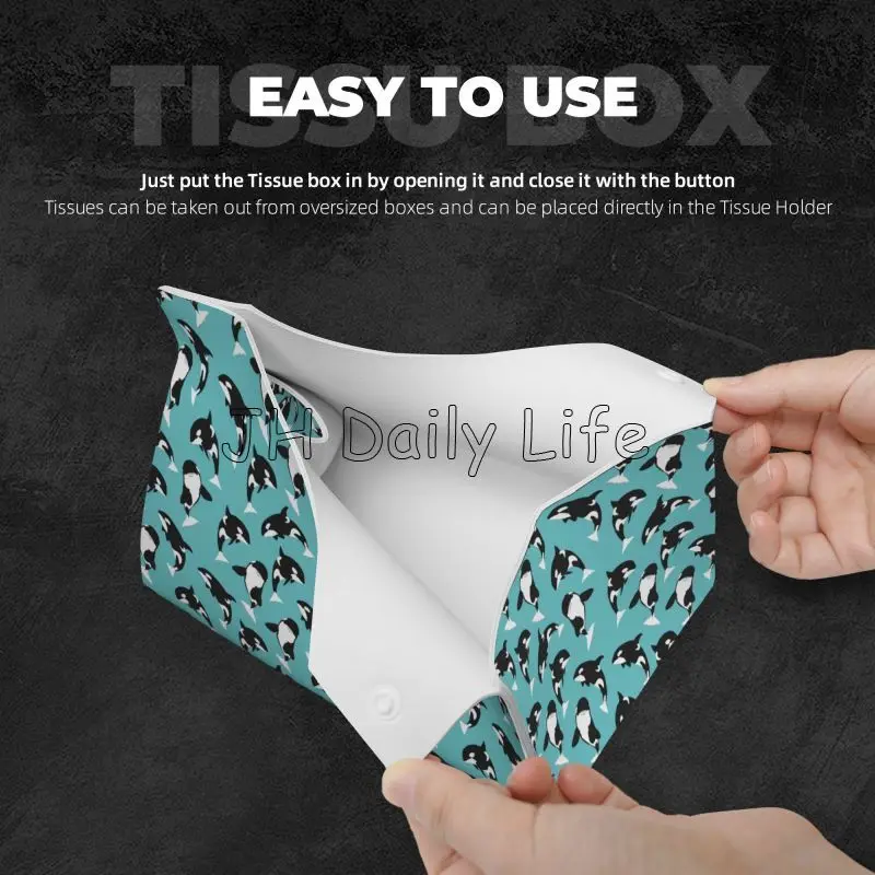 Killer Whale Orca Print Tissue Box Cover Rectangular PU Leather Facial Tissues Holder for Car Home Office