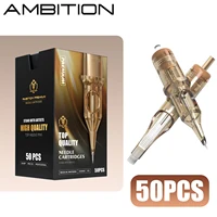 Ambition Premium - Caja de 50 Agujas para Tatuaje, Mixtas, Microblading, Nano SMP y Cartuchos de Tinta para Tatuaje Semipermanente, Suministro RL/RS/RM/M1