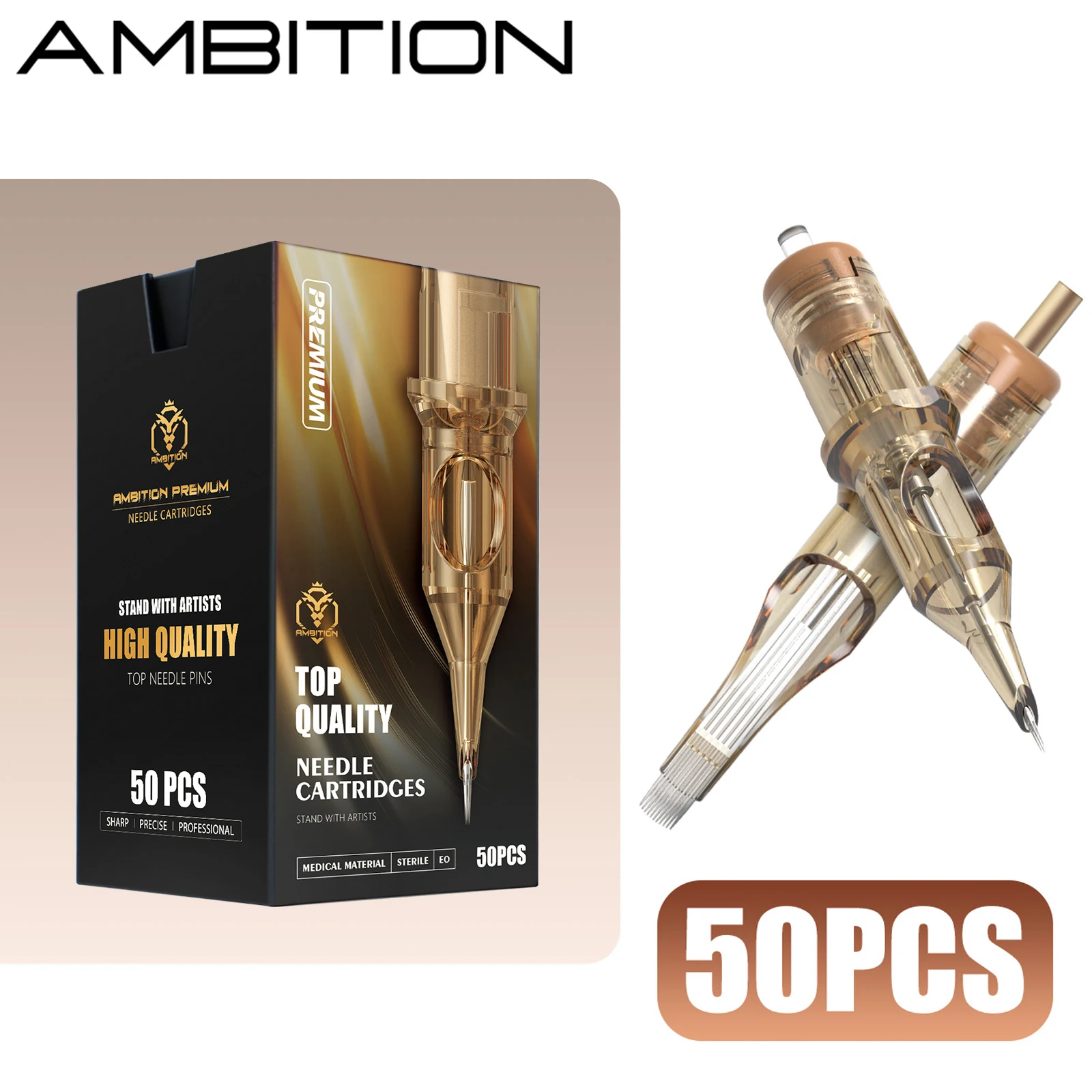 Ambition Premium 50pcs/Box Tattoo Needles Mixed Microblading Nano SMP & Semi-Permanent Tattoo Ink Cartridge Supply RL/RS/RM/M1